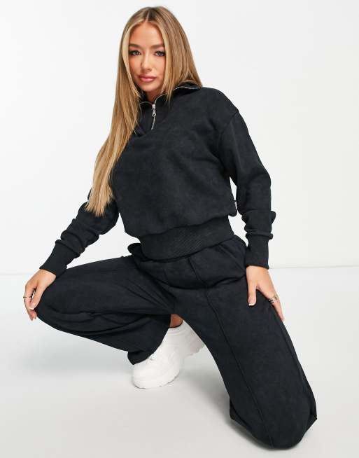 ASOS - 4505 - Felpa nera con zip e collo a imbuto