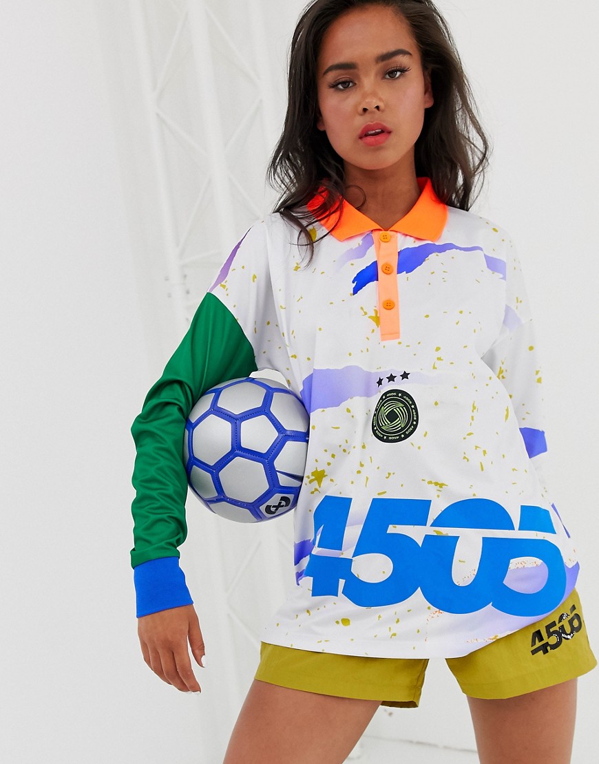 ASOS 4505 football t-shirt with long sleeve and collar-Multi