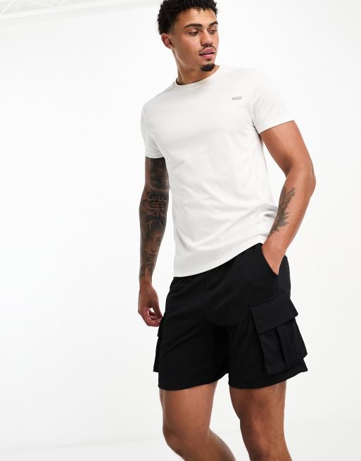 FhyzicsShops 4505 – Funktionale Jersey-Sport-Shorts in Schwarz mit Cargo-Taschen