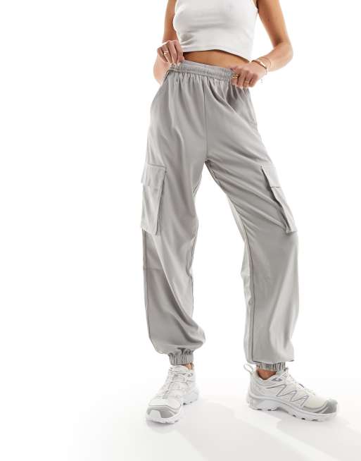 ASOS 4505 – Gewebte Cargohose in Hellgrau mit hohem Bund