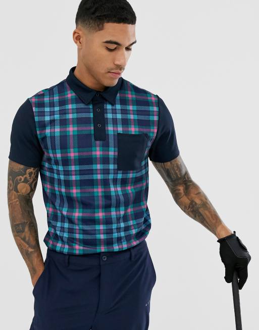 ASOS 4505 golf polo with check print in navy