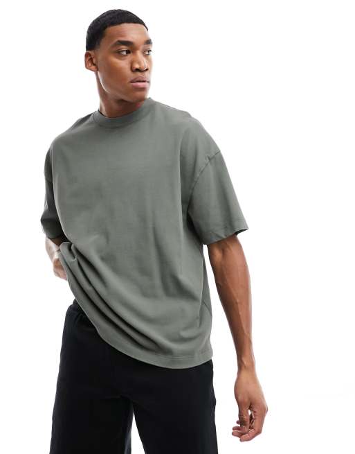 ASOS 4505 – Gruby T-shirt oversize o pudełkowym kroju w kolorze khaki z efektem sprania