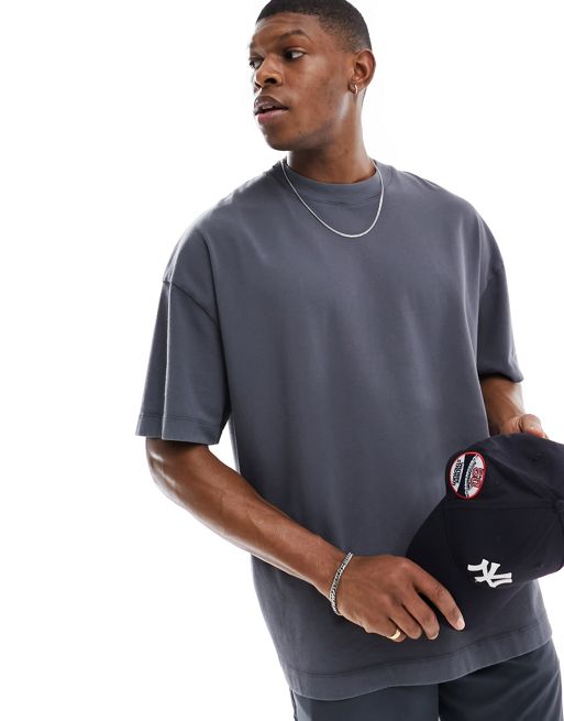 FhyzicsShops 4505 – Gruby T-shirt oversize o pudełkowym kroju w kolorze spranej czerni