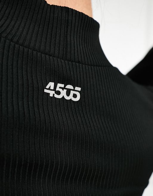 Asos Design 4505 Tall Long Sleeve Training Top In Rib With Ruche Detail In  Black - Part Of A Set