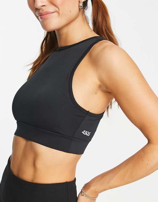 ASOS 4505 high neck racer front medium support sports bra in black