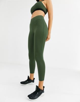 Asos Design Asos 4505 High Waisted Legging In Rib-green