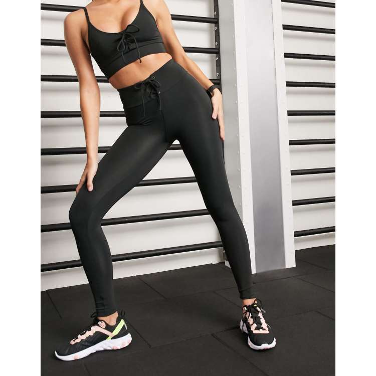 Lace Up High-Waist Legging in Black