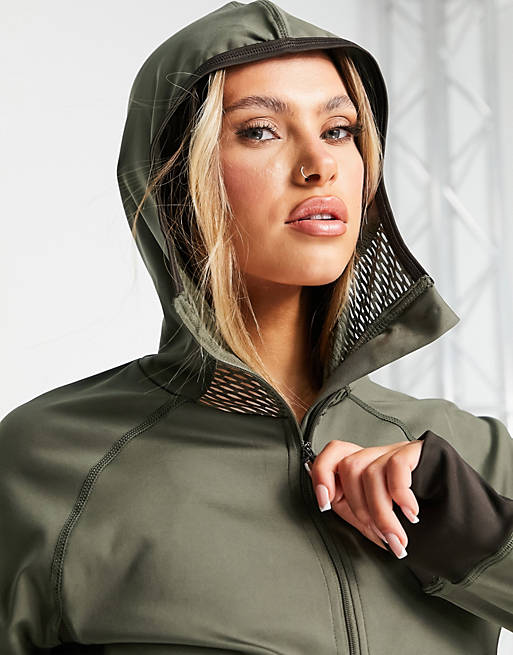 Coats & Jackets hooded run over-the-head jacket with mouth guard 
