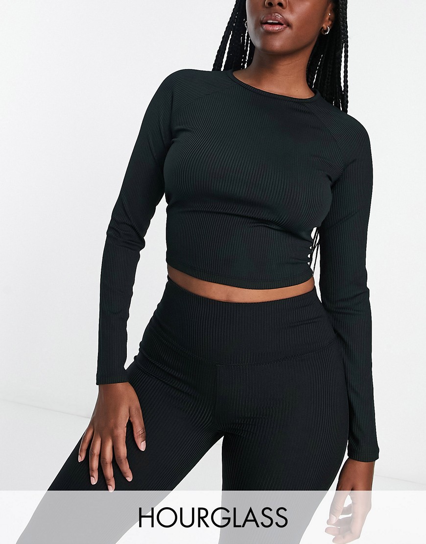 ASOS 4505 Hourglass long sleeve training top in rib - part of a set-Black