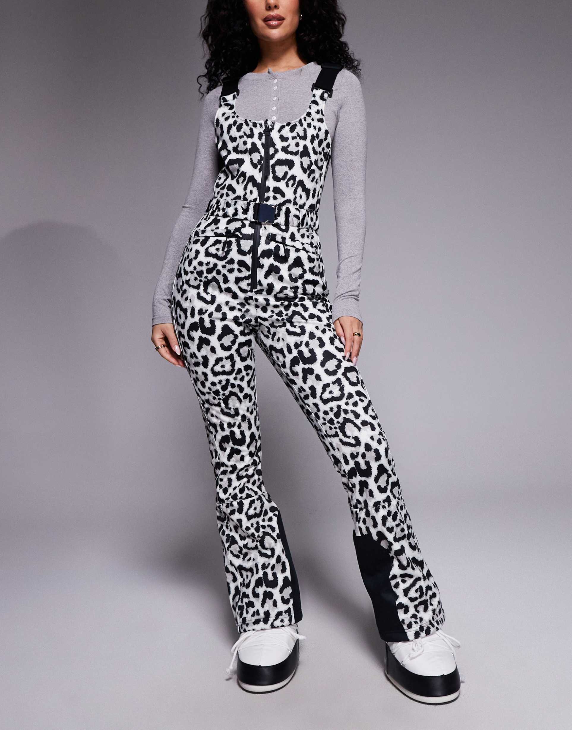 asos 4505 hourglass ski soft shell belted water repellent bib salopettes in snow leopard