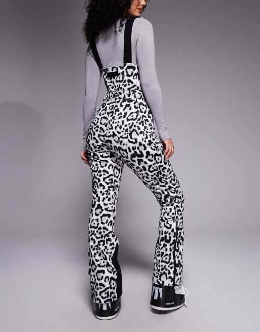 ASOS 4505 Hourglass Ski soft shell belted water repellent bib salopettes in snow leopard, 3 of 5