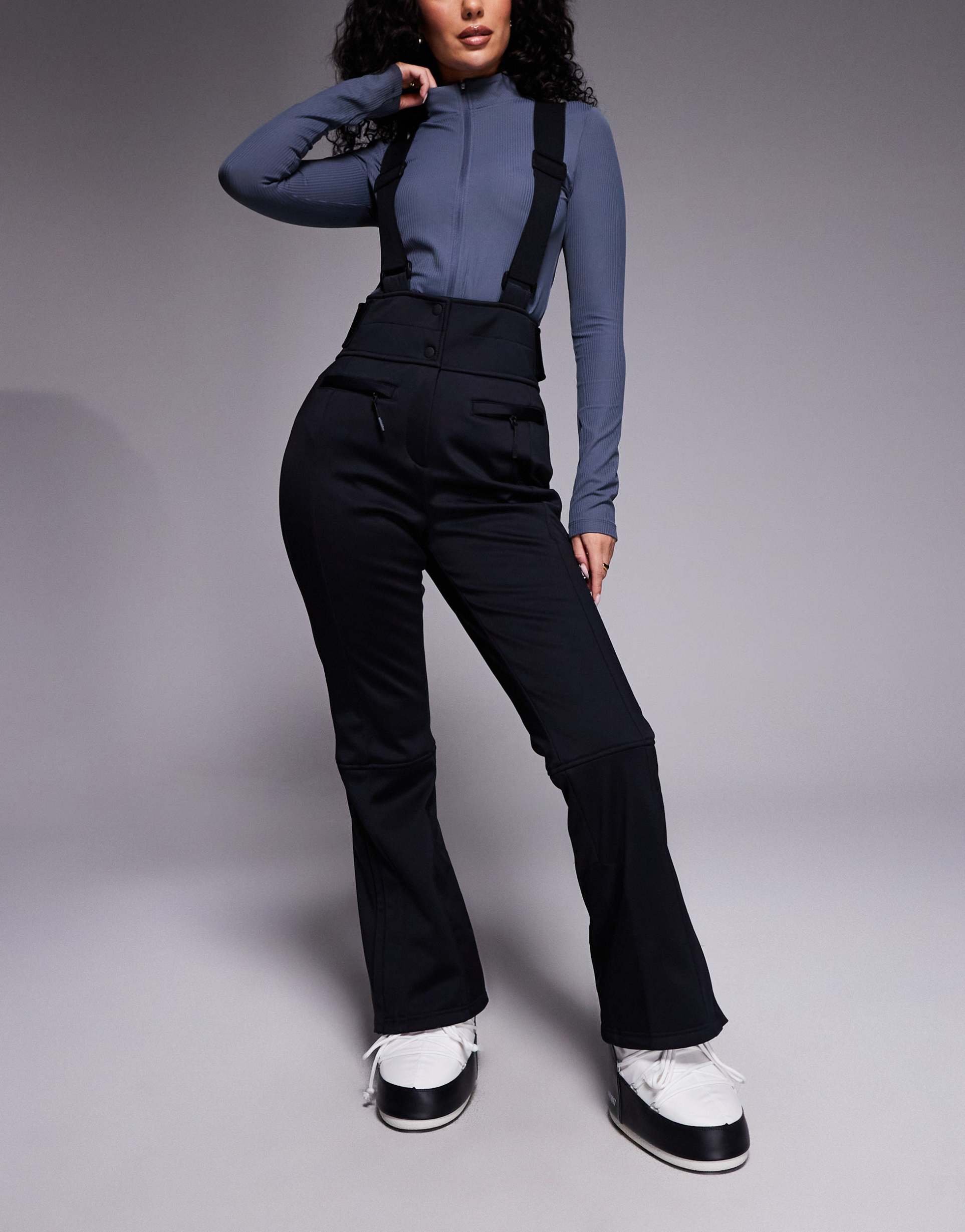 asos 4505 hourglass ski soft shell water repellent kick flare ski pants in black