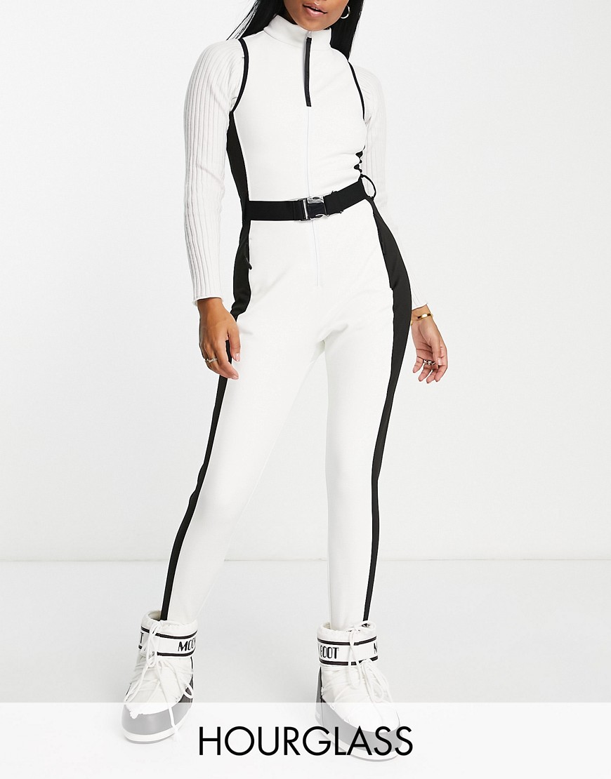 Asos Design 4505 Hourglass Ski Suit All In One With Mono Contrast Detail-white