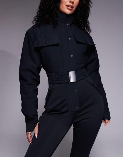 ASOS 4505 Hourglass - Sort skidragt med ståkrave, svaj og bælte, 3 af 4