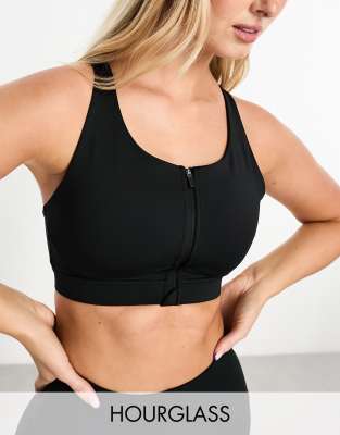 Asos Design 4505 Hourglass Zip Front High Impact Sports Bra In Black In Black
