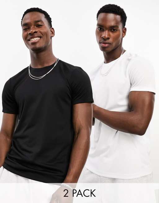 ASOS 4505 – Icon – 2er-Pack Sport-T-Shirts aus schnell trocknendem Material in Schwarz und Weiß  