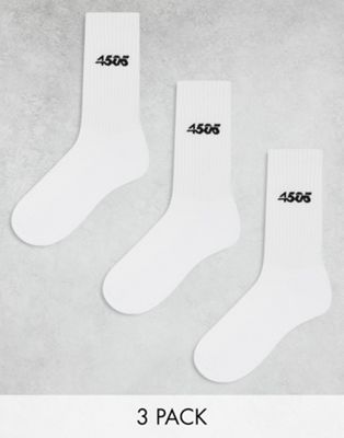 Asos Design 4505 Icon 3 Pack Anti Bacterial Crew Athletic Socks In White