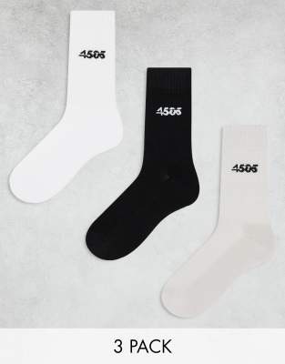 ASOS 4505 ASOS 4505 Icon 3 pack anti bacterial crew sport socks in black white and grey-Multi