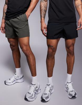 4505 Icon 5 inch quick dry training shorts with zip pocket 2 pack in black and khaki-Multi