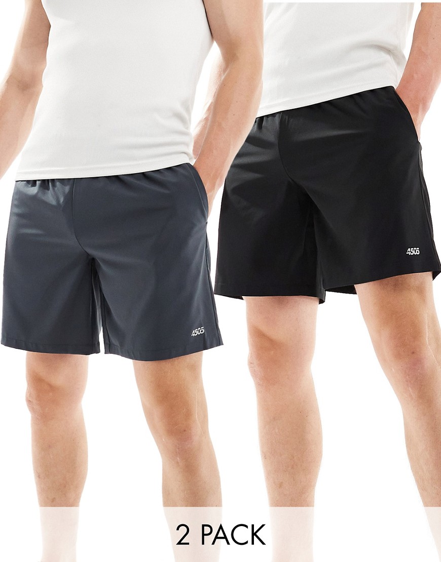 ASOS 4505 Icon 5 inch training shorts 2 pack with quick dry in black and grey-Multi