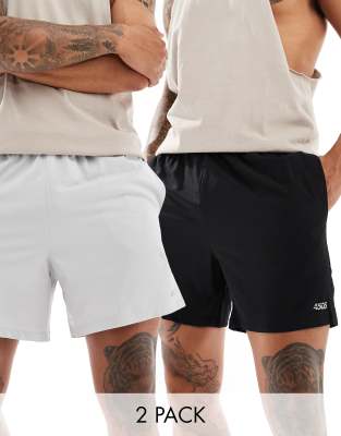  ASOS 4505 Icon 5 inch training shorts with quick dry 2 pack in black and silver grey