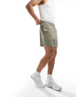 Asos Design 4505 Icon 5 Inch Training Shorts With Quick Dry In Khaki-green
