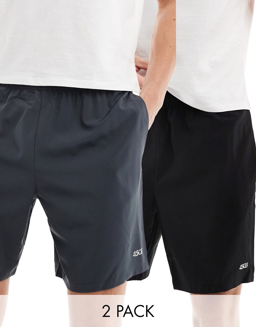Asos Design 4505 Icon 7 Inch Training Shorts With Quick Dry 2 Pack In Black And Charcoal-multi