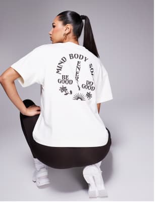 Asos Design 4505 Icon Back Print Boxy Heavyweight Cotton T-shirt With Quick Dry Finish In Off-white