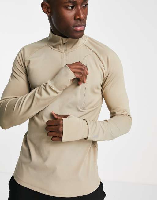 ASOS 4505 – Icon – Beżowa bluza treningowa o kroju podkreślającym sylwetkę z zamkiem pod szyją 