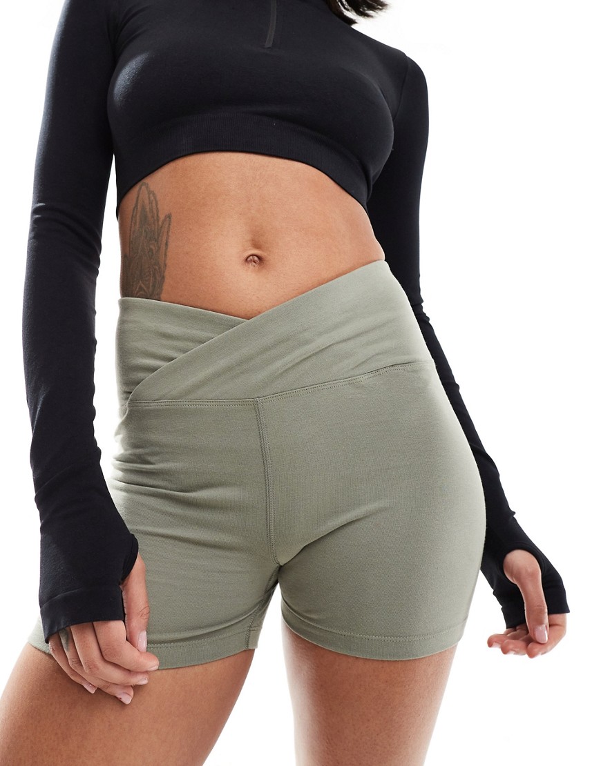 ASOS 4505 Icon booty short with wrap waist in cotton touch in olive green