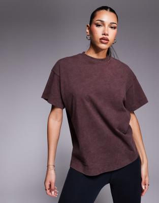 Asos Design 4505 Curve Icon Boxy Heavyweight Cotton T-shirt With Quick Dry Finish In Washed Cocoa-brown