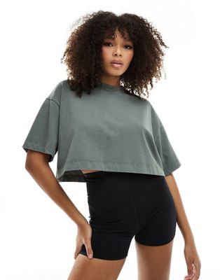 ASOS 4505 Icon boxy heavyweight cropped t-shirt in washed green