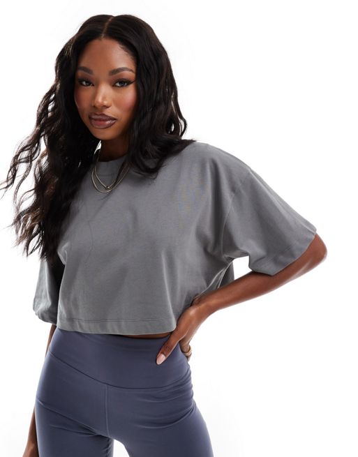 ASOS 4505 Icon boxy heavyweight cropped t-shirt with quick dry in grey