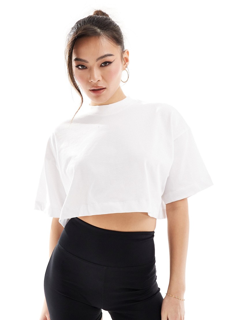 Asos Design 4505 Icon Boxy Heavyweight Cropped T-shirt With Quick Dry In White