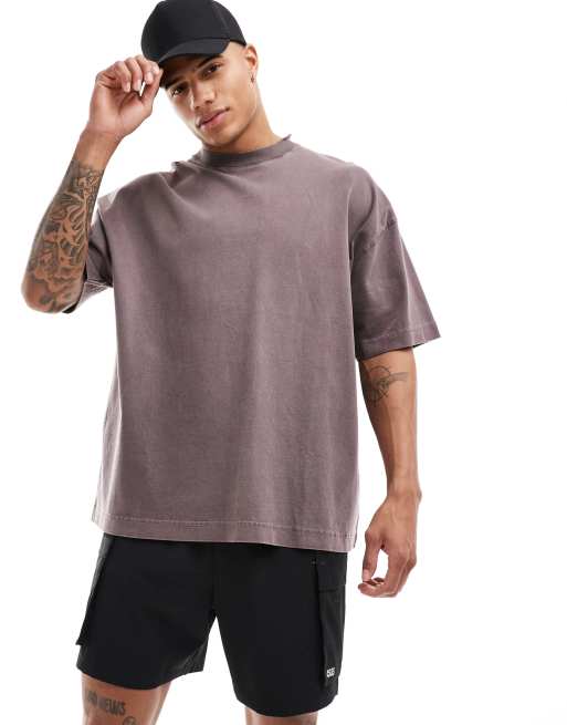 ASOS 4505 – Icon – Brun, tvättad, oversize t-shirt i kraftigt, snabbtorkande material med boxig passform 