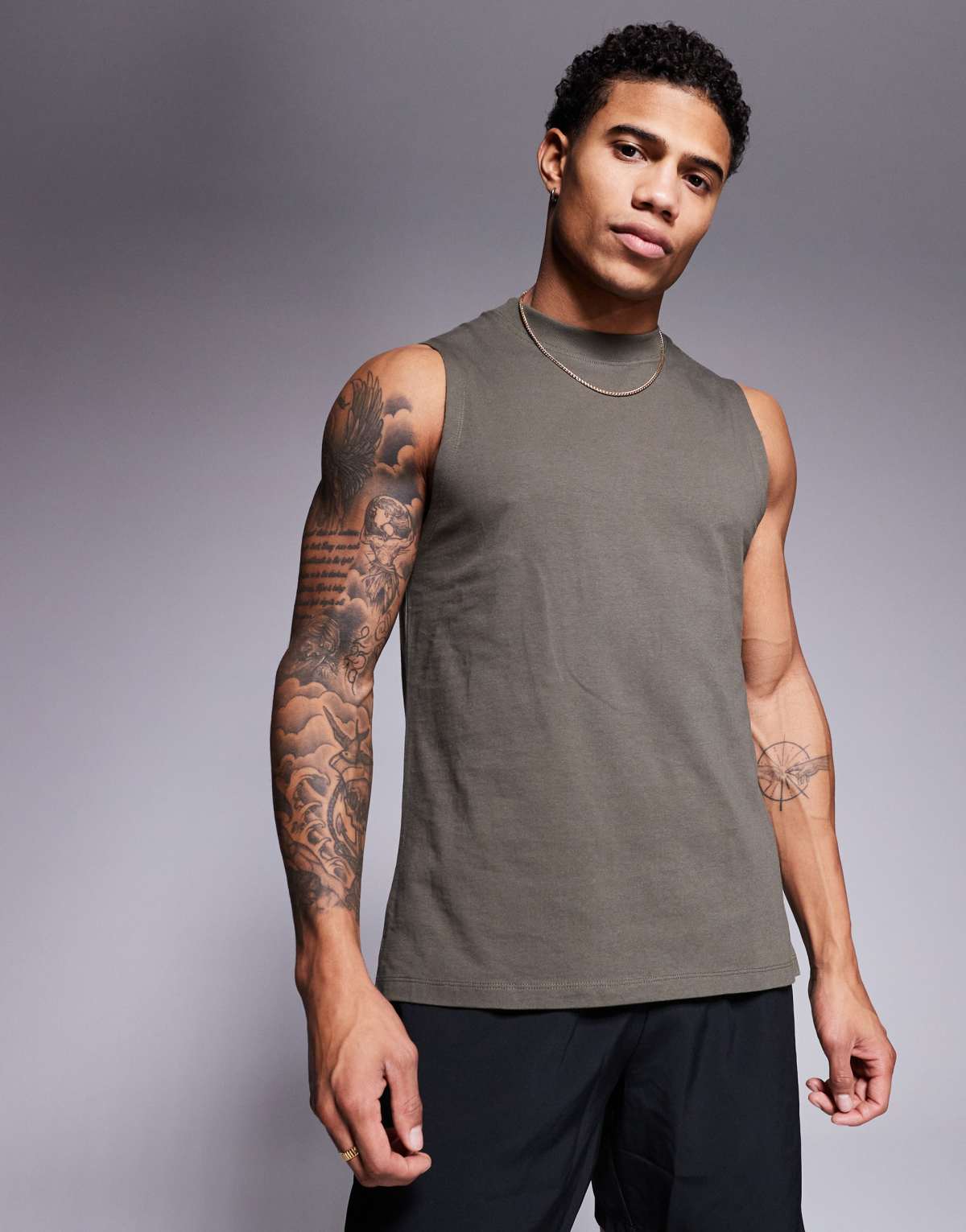 ASOS 4505 Icon drop armhole cotton training vest with quick dry finish in khaki