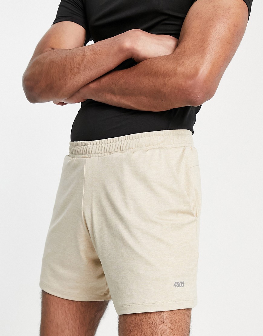 Asos Design 4505 Icon Jersey Training Shorts In Oatmeal Heather-neutral