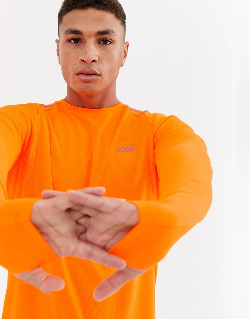 ASOS 4505 — Icon — Langærmet trænings T-shirt med netstof paneler-Orange