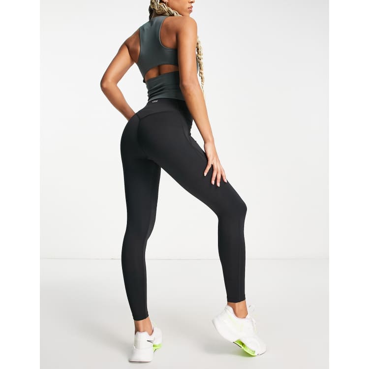 ASOS DESIGN slinky V waistband legging with ruched bum detail in black