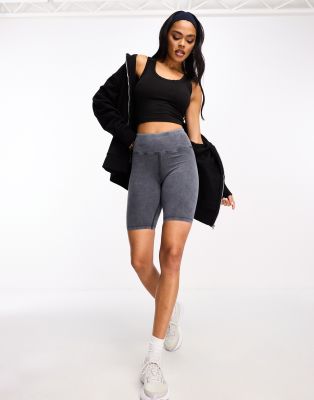 ASOS 4505 - Icon - Leggings-Shorts mit Baumwollanteil in verwaschenem Grau, 20 cm Schrittlänge-Bunt