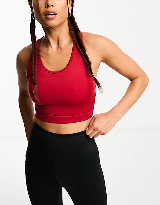 ASOS 4505 WB Run Tie leggings pocket and longline scoop neck medium support  bra in red