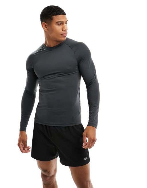 ASOS 4505 – Icon – Mörkgrå, snabbtorkande tränings-t-shirt i muscle fit med långa ärmar 