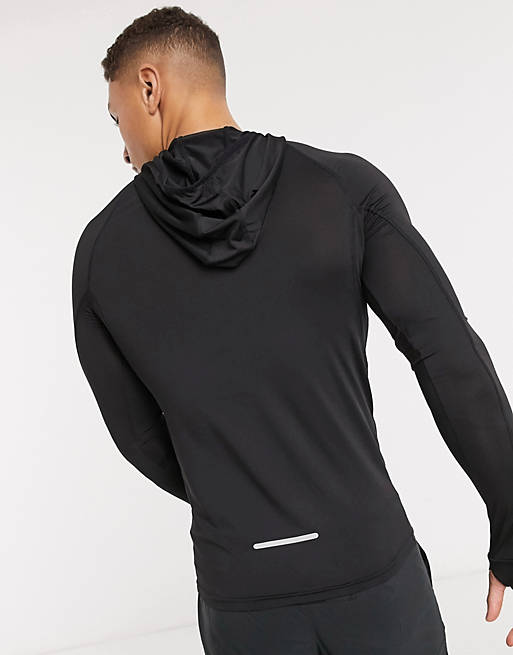 Men icon muscle fit running long sleeve t-shirt with hood 
