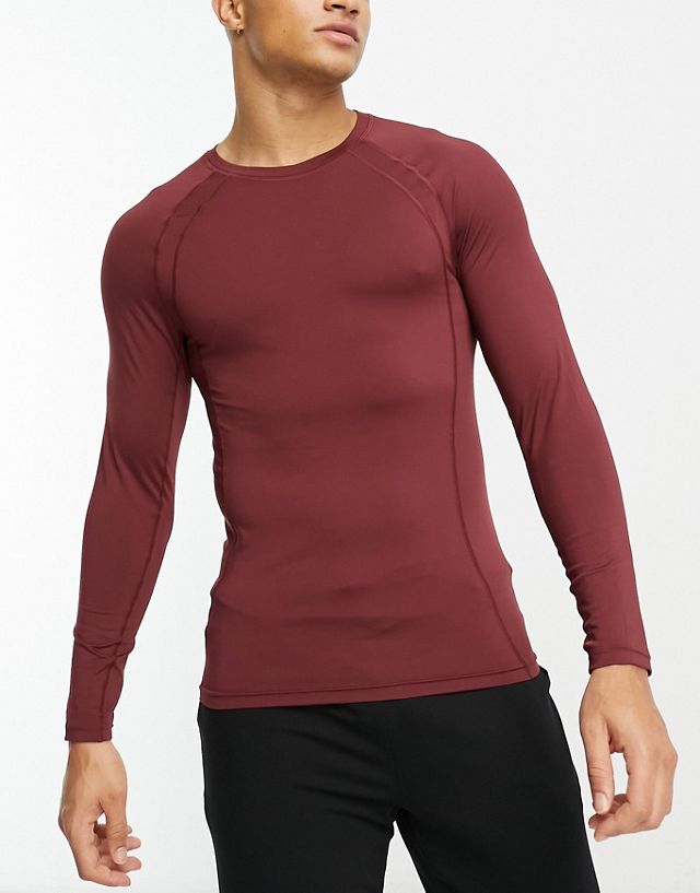 ASOS 4505 icon muscle fit training long sleeve t-shirt with quick dry in burgundy
