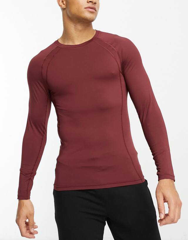 ASOS 4505 icon muscle fit training long sleeve t-shirt with quick dry in burgundy