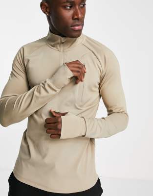 ASOS 4505 icon muscle fit training sweatshirt with 1/4 zip in beige