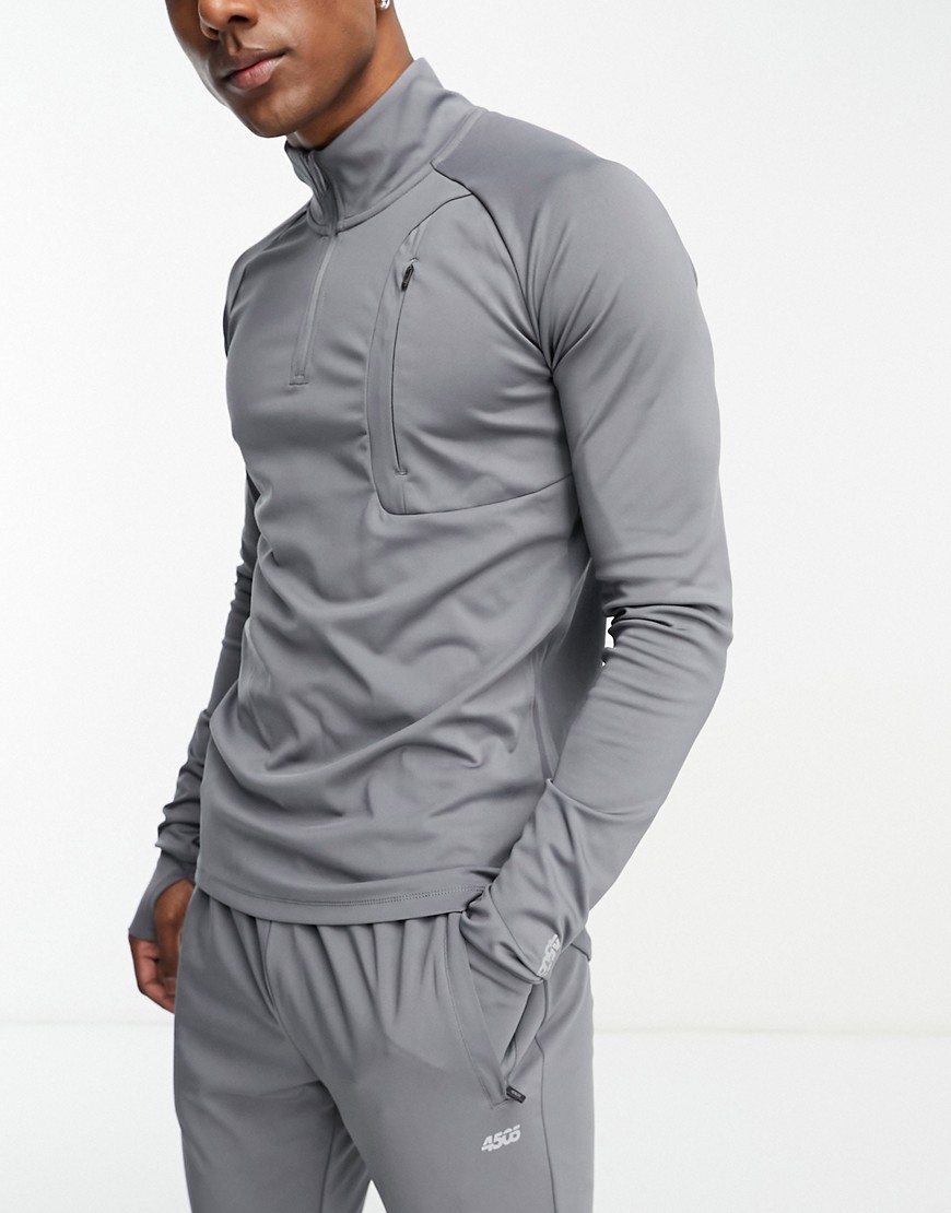 Asos 4505 Icon Muscle Fit Training Sweatshirt With 1/4 Zip-Grey