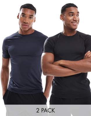 4505 Icon muscle fit training t-shirt 2 pack with quick dry in black and navy-Multi