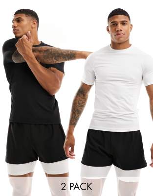 4505 ASOS 4505 Icon muscle fit training t-shirt 2 pack with quick dry-Multi