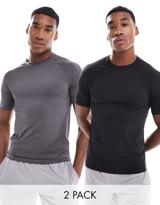 FhyzicsShops 4505 Icon muscle fit training t-shirt with quick dry 2 pack in black and charcoal